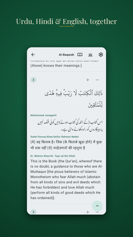 Detailed mode with Urdu, Hindi, and English translations